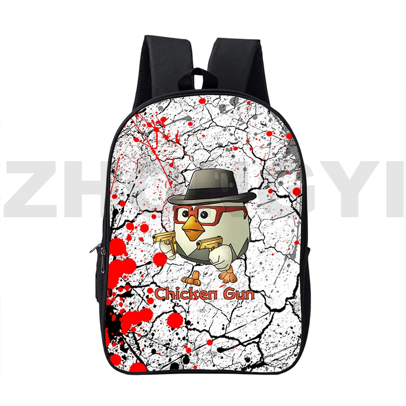 16 Inch Large Capacity Chicken Gun Game Backpack 3D Funny Chicken Gun School Bags for College Students Unisex Notebook Daypack