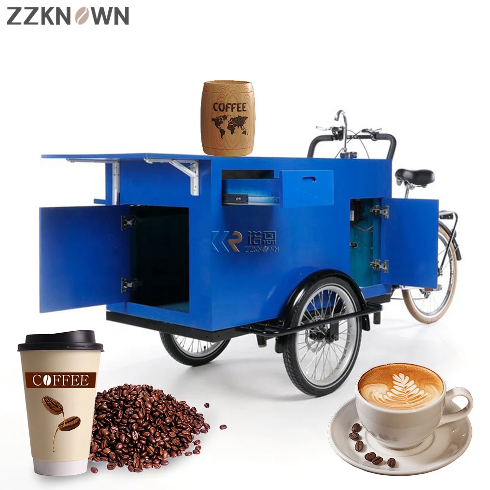 

Front Loading Three Wheel Coffee Bike Motorcycle Mobile Food Cart Classical Electric and Pedal Type Coffee Tricycle on Sale