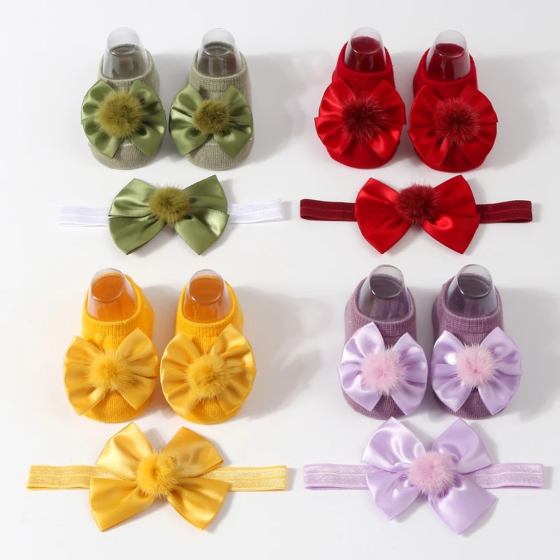 

Sweet Bowknot Baby Princess Socks+Headband Infant Newborn Girls Casual Floor Sock Spring Autumn Toddler Short Socks 0-3Y