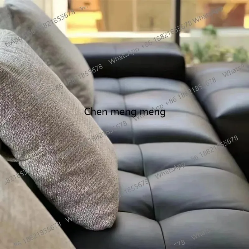 E136  Leather sofa Italian minimalist living room large flat layer straight row first layer cowhide module