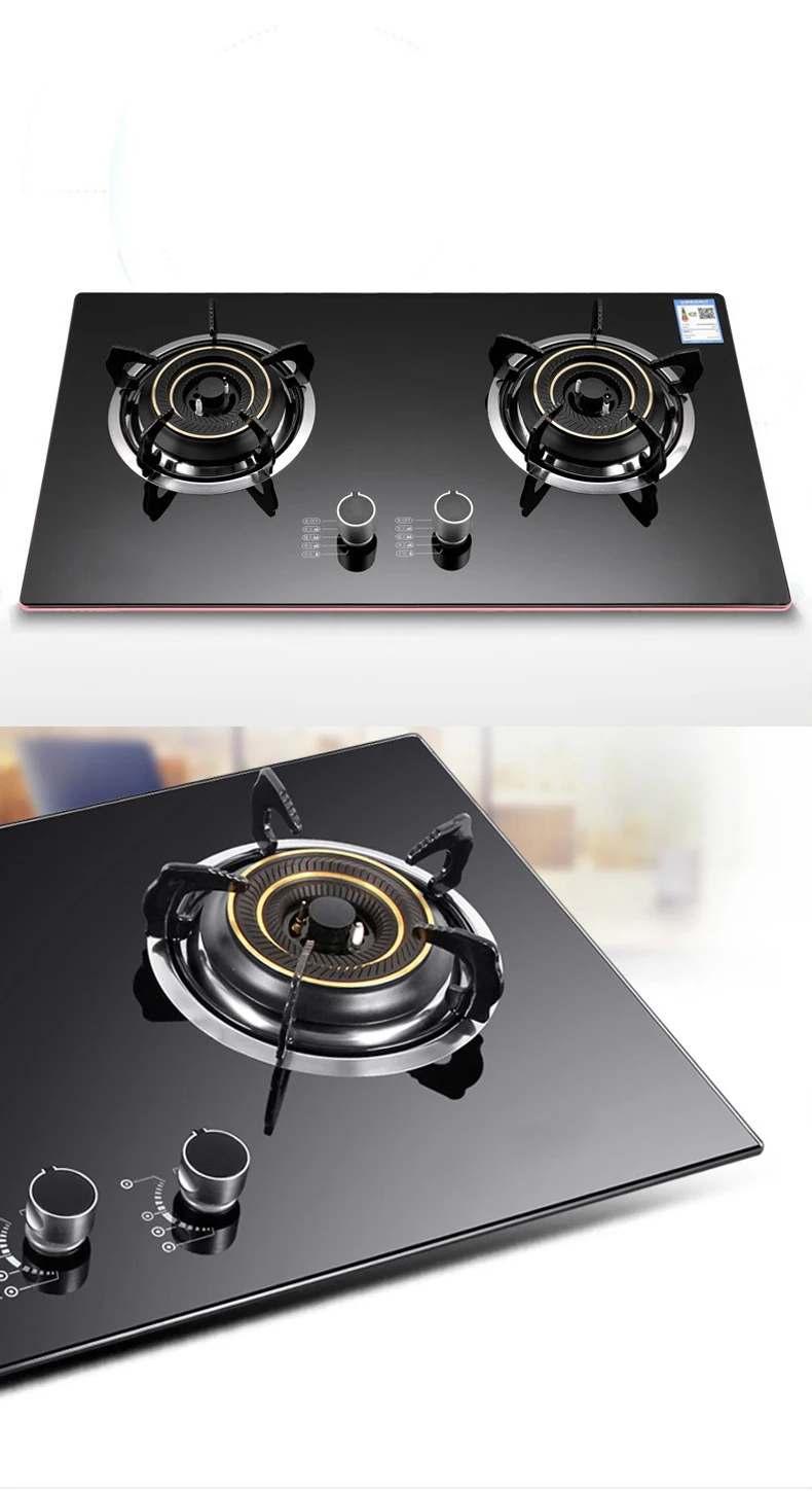 موقد غاز مزدوج الموقد - موقد منزلي مدمج مع غطاء حريق نحاسي، موفر للطاقة للمطابخ الحديثة