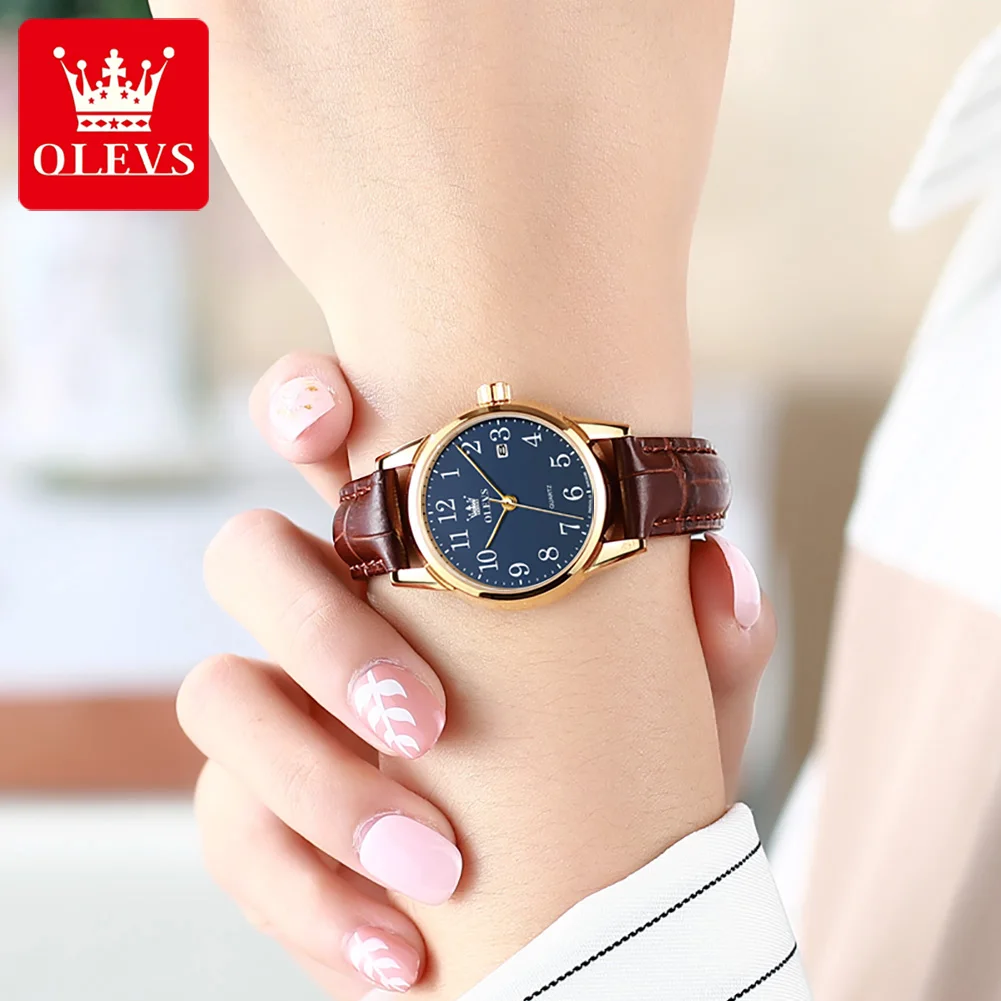 OLEVS 5566 Fashion Quartz Watch For Men Leather Strap Waterproof Original Watch Arabic Numeral Scale HD Calendar Window Watch