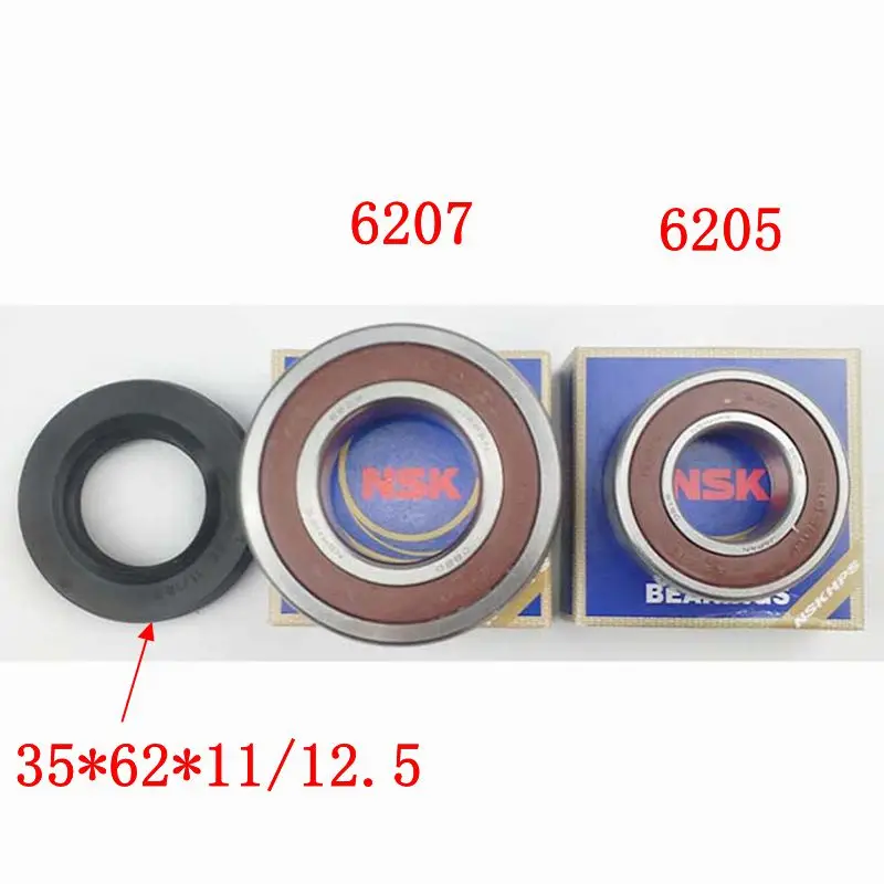 for  Bosch drum washing machine Water seal（35*62*11/12.5）+bearings 2 PCs（6205 6207）Oil seal Sealing ring parts