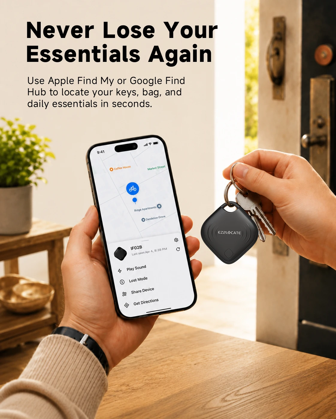 Smart GPS Bluetooth Tracker for Apple system Find My/Google Find Hub item Locator Anti-Lost Key Finder for /Bags/Bike/Luggage