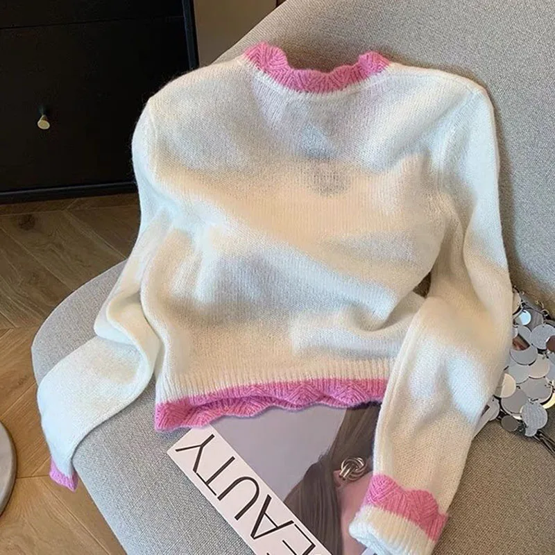 Korean Fashion Embroidery Sweater Pullovers Women Spring Autumn Soft Knitwear Female Jumpers Long Sleeve Casual Woman Sweater