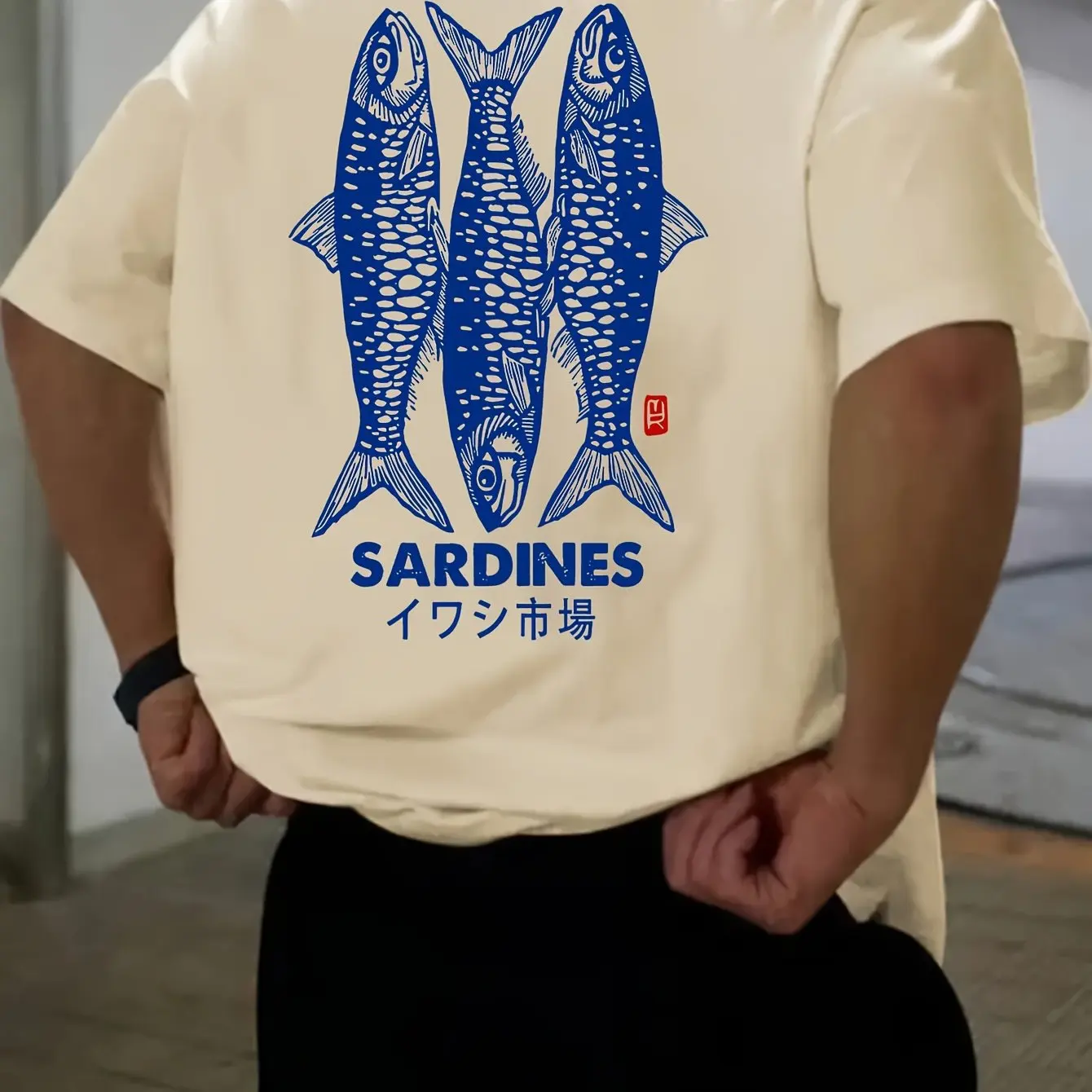 Japanese Sardines Market Graphic T-Shirt Vintage Harajuku Style White Short Sleeve Tee Casual Loose Fit Summer Streetwear Top
