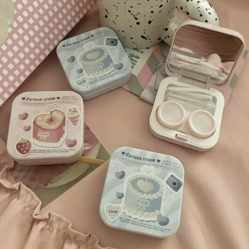 1 Box Sweet Cartoon Eye Contacts Case Cartoon American Cake Dessert Series Contact Lenses Case Cute Portable Contact Organizer