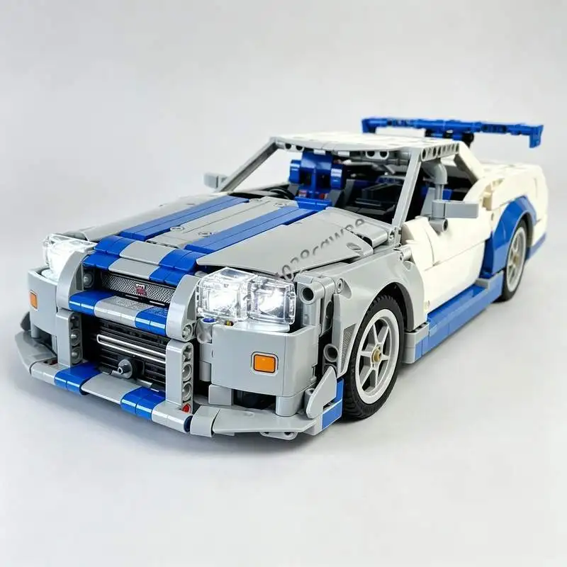 1540PCS Nissan Skyline GT-R R34 Racing Car MOC Custom Puzzle Building Blocks DIY Technical Assembly Remote Control Motorized Toy