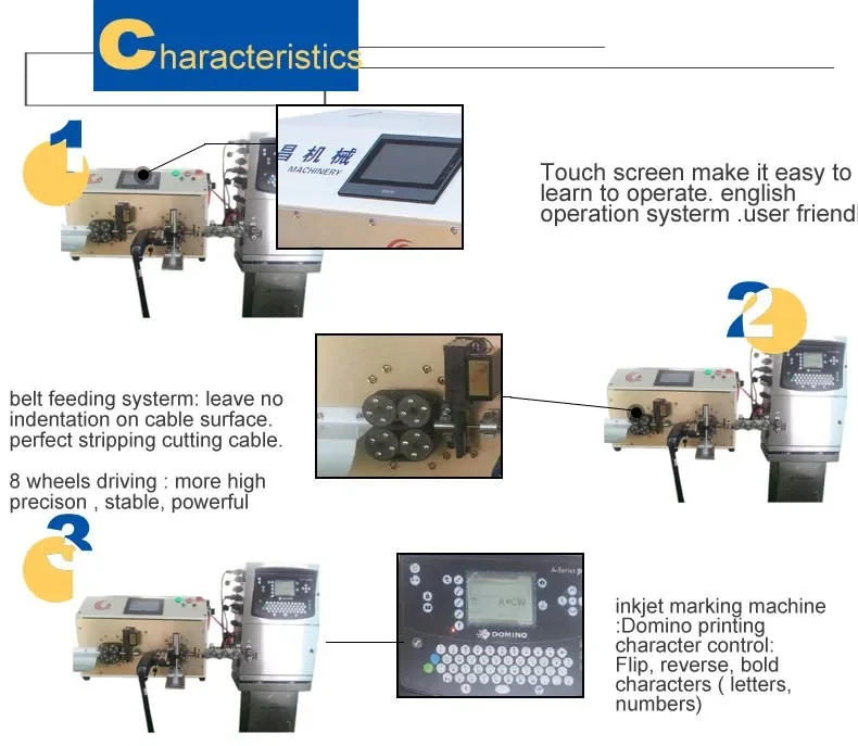 Automatic copper wire cutting stripping and inkjet marking cable printing machine