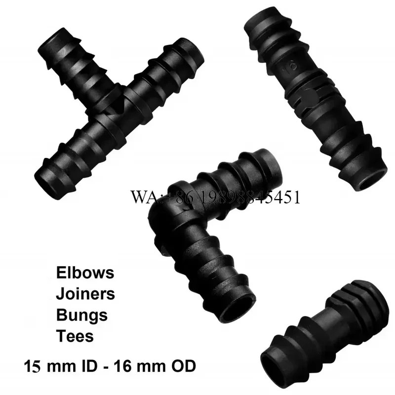 WMWMNU Micro Drip Irrigation System 16mm Black Poly Pipe Fittings Connector POM Socket Barbed Tee for Garden Watering