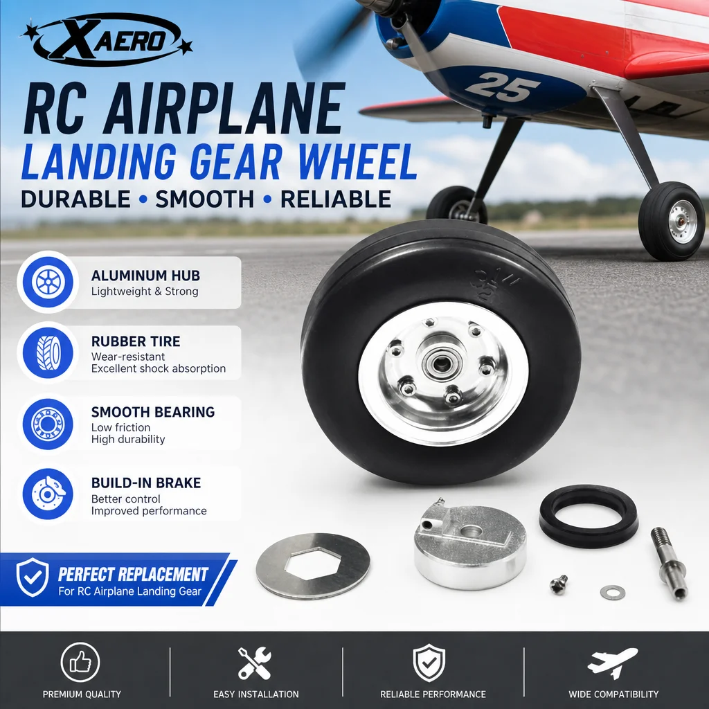 XAERO 1PC RC Airplane Landing Gear Wheel with Aluminum Hub Rubber Tire Bearing Brake Wheel Replacement Accessory