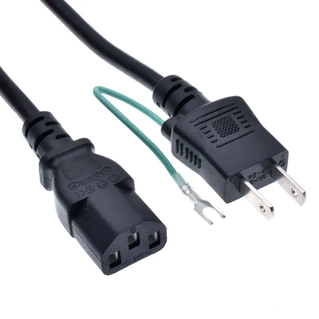 Japan Power Cord with Ground Janpanese 2 Prong Plug To IEC320 C13 Extension Cable for PC/Monitor/Printer 10A 125V