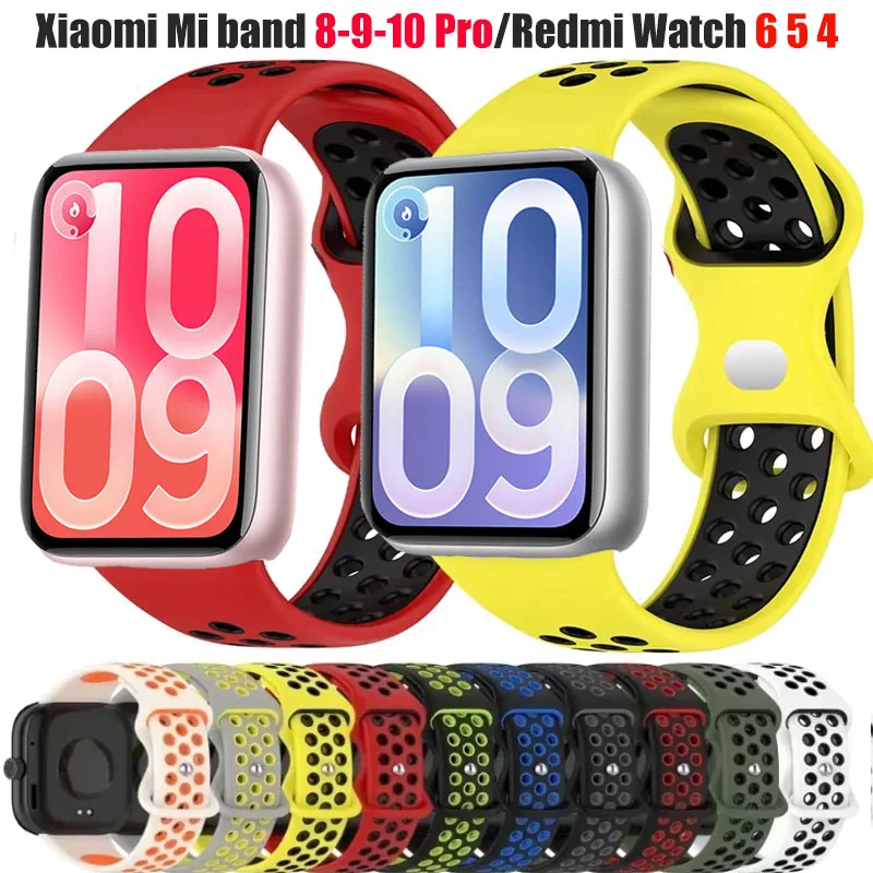 Atmungsaktives Silikonarmband für Xiaomi Mi Band 10 Pro/9 Pro/8Pro Sport, austauschbares Armband für Redmi Watch 6 5 4 Beit.