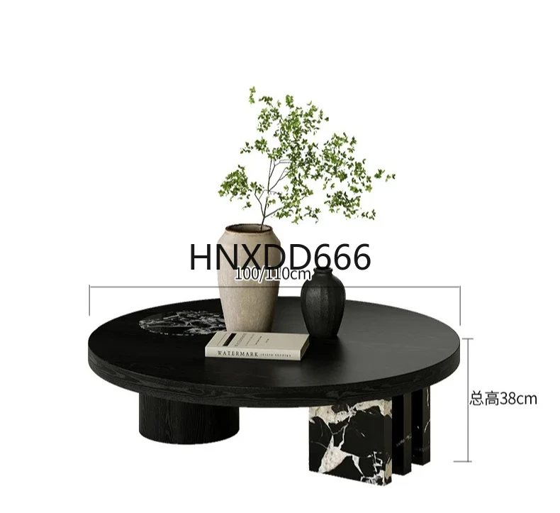 

Japanese-Style Mid-Ancient Tea Table round Solid Wood Retro Living Room Small Apartment Natural Marble Tea Table