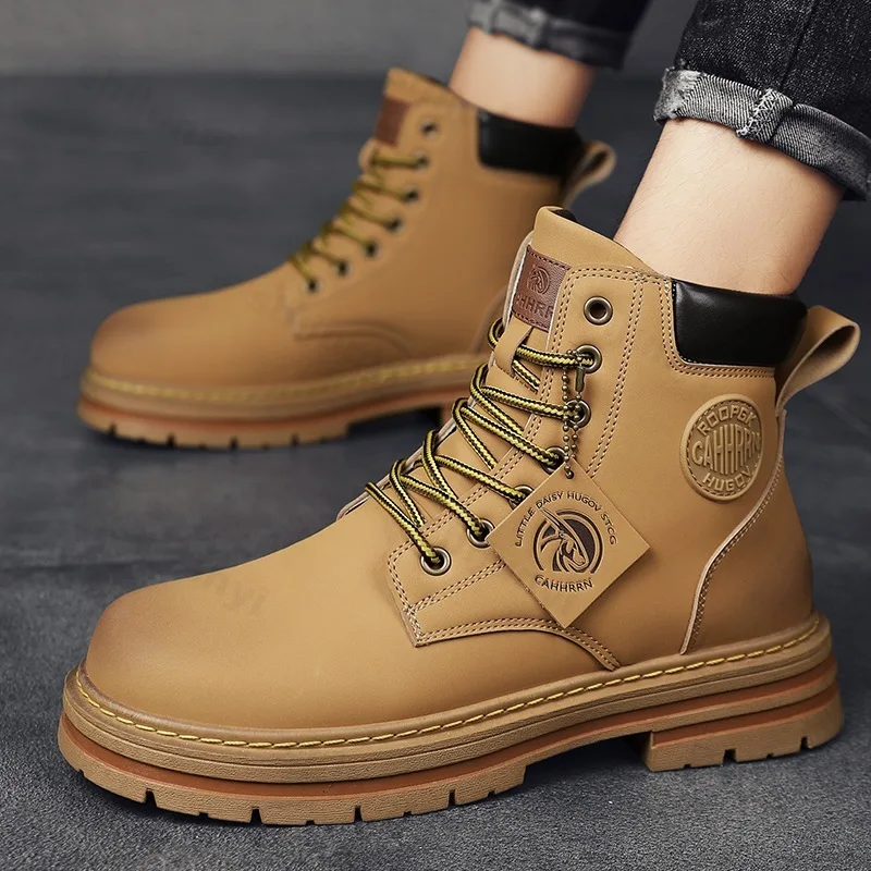 

2025 Autumn Ankle Boots Men's High Top Boots Outdoor Yellow Boots Classic Design High Top Men Casual Shoes Botas Para Hombre