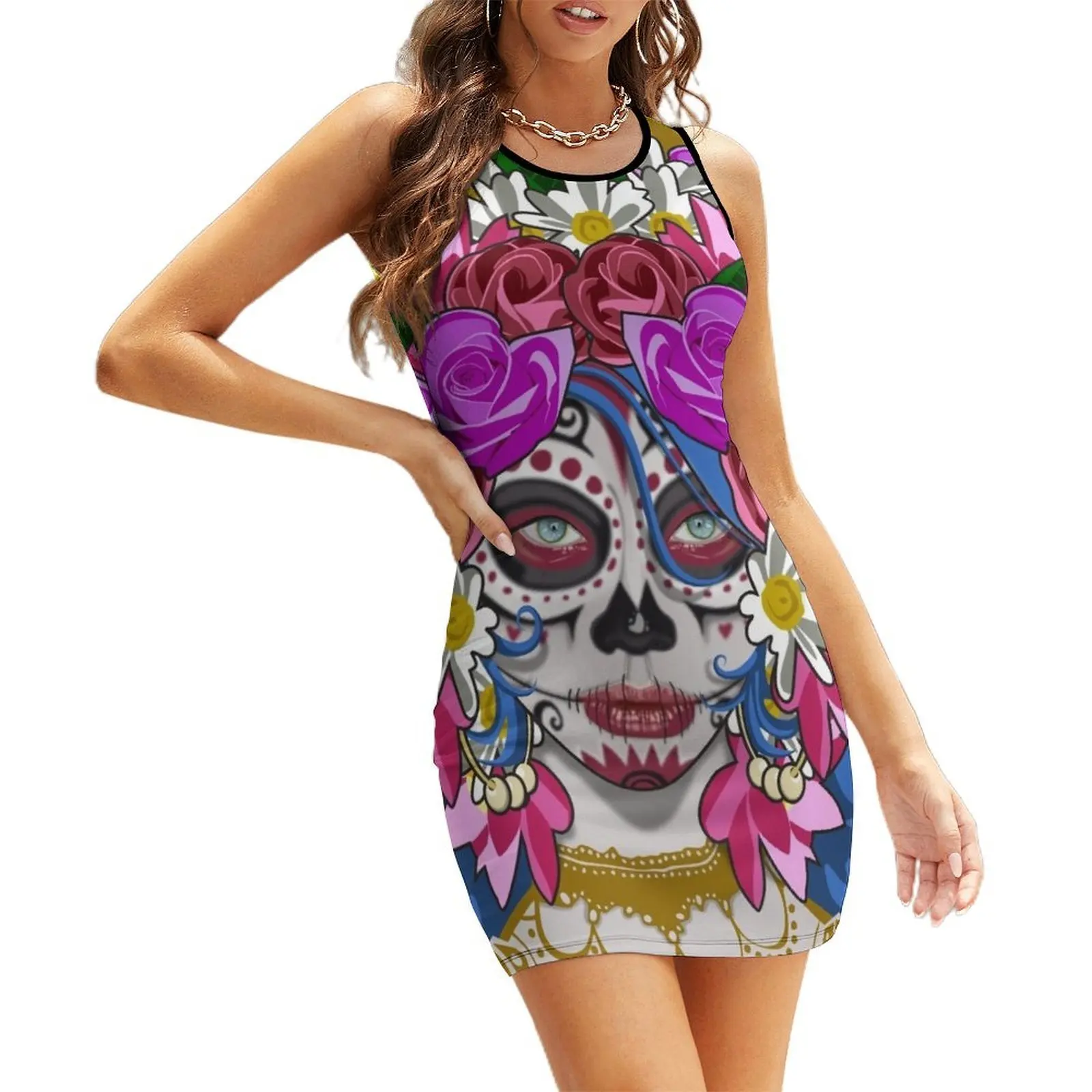 

Mexican Katrina Sleeveless Sundress summer dress women 2025 clothing women summer 2025 sensual sexy dress for women