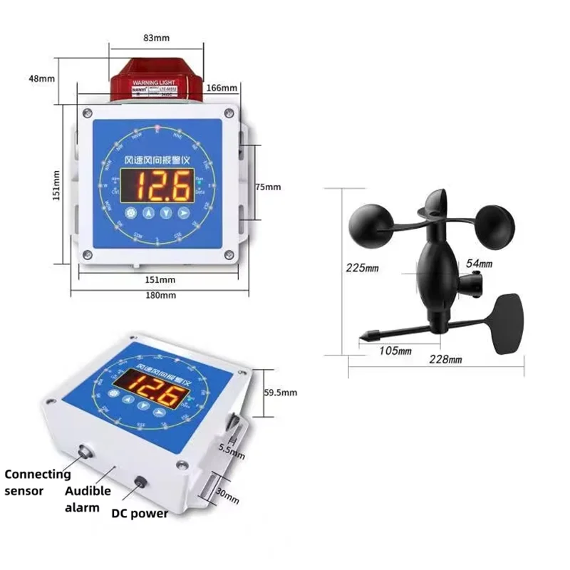 LORA LORAWAN WIFI 4G GPRS RS485 Output Wind Speed Meter Sensor Data Monitor With Alarm Device For Weather Station