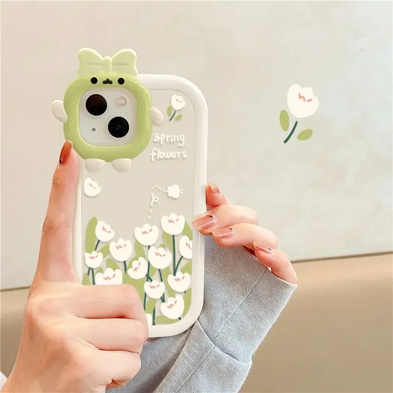 Case for Xiaomi Redmi Note 12 4G 9 10 11 12 Pro 11S 10S 9S Redmi 12 12C 10C 9A 9T 9C 9 A1 3D Bow-knot Little Monster Lens Cover