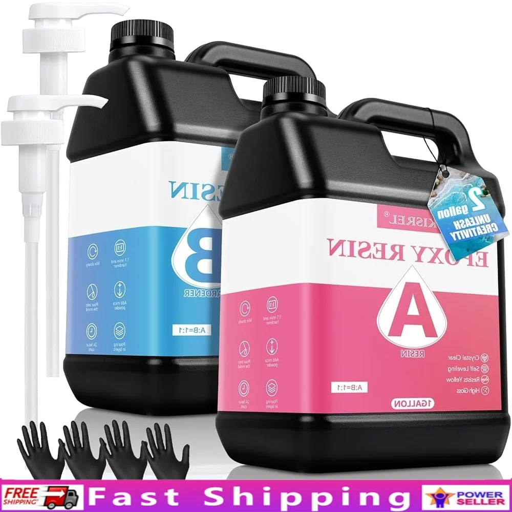 

Epoxy Resin Kit 2Gallon Crystal Clear No Yellowing No Bubbles Art Crafts Jewelry Making Easy Mix 1:1 Ratio