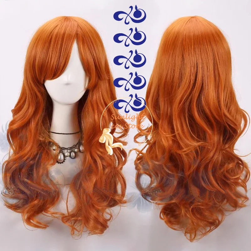 60cm Long Nami Cosplay Wig Women Curly Orange Adult Nami Wigs Anime Cosplay Heat Resistant Synthetic Hair Halloween + Wig Cap