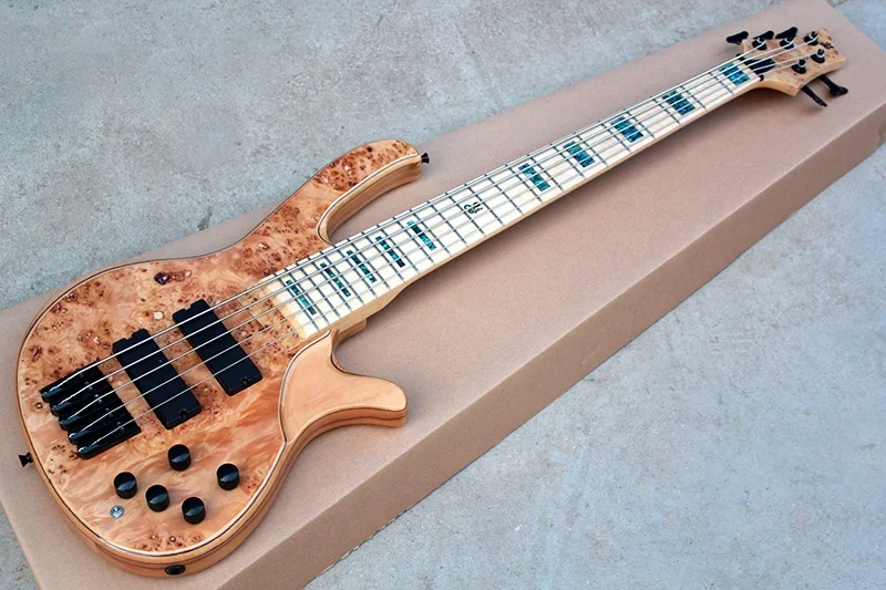 Flyoung Natural wood color 5 Strings Electric Bass Guitar Profectional Bass Guitar Bajo electrico