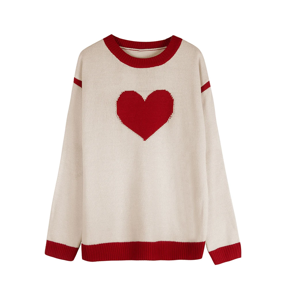 المرأة جولة الرقبة محبوك سترة نمط القلب عيد الحب نمط الخريف الشتاء الأكثر مبيعا