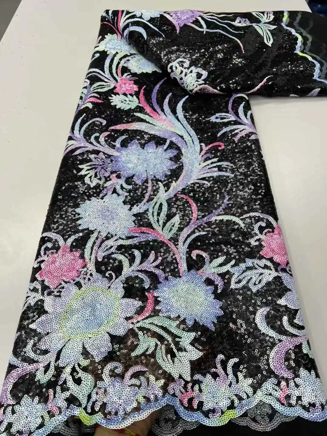 

Yards African Sequins Lace 2025 High Quality Lace Nigerian Lace French Beaded Tulle Lace Fabric For Party Dresses Sewing