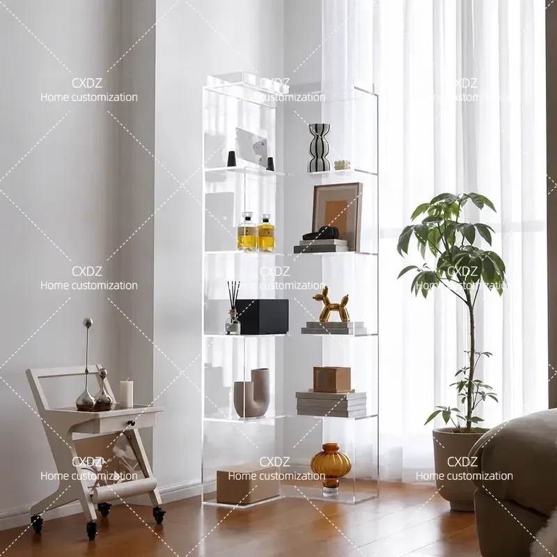 Acrylic Corner Shelf Floor Standing Bookcase Simple Multi Layer Storage Rack for Living Room Home Organization Display Unit