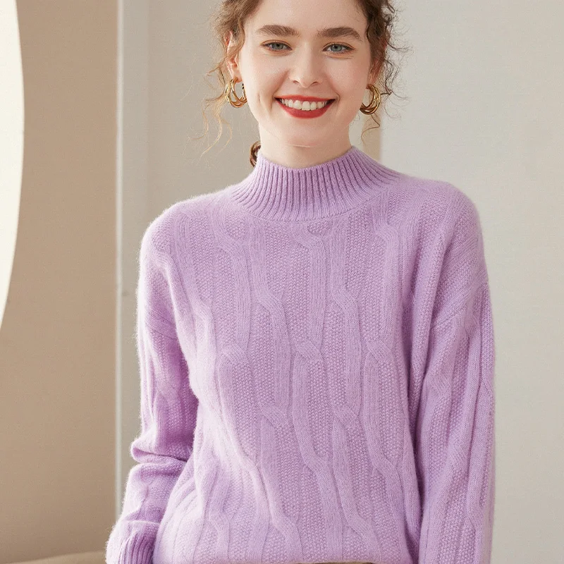 

Winter Women Sweater 100% Pure Cashmere Knit Pullovers New Turtleneck Thicken Female Loose Large Size Casual Knitwear Girl Top