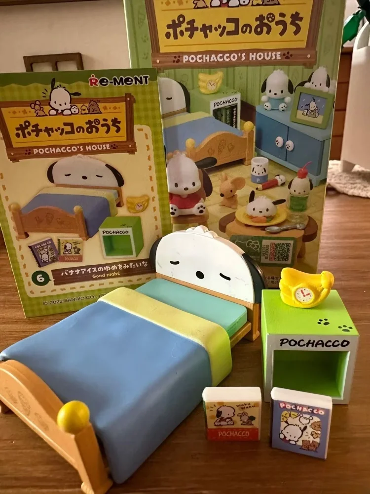 정품 Re-Ment Sanrio Kuromi 고딕 룸 추악한 물고기 룸 블라인드 박스 미니어처 장면 데스크탑 장식품 시뮬레이션 모델 장난감 선물