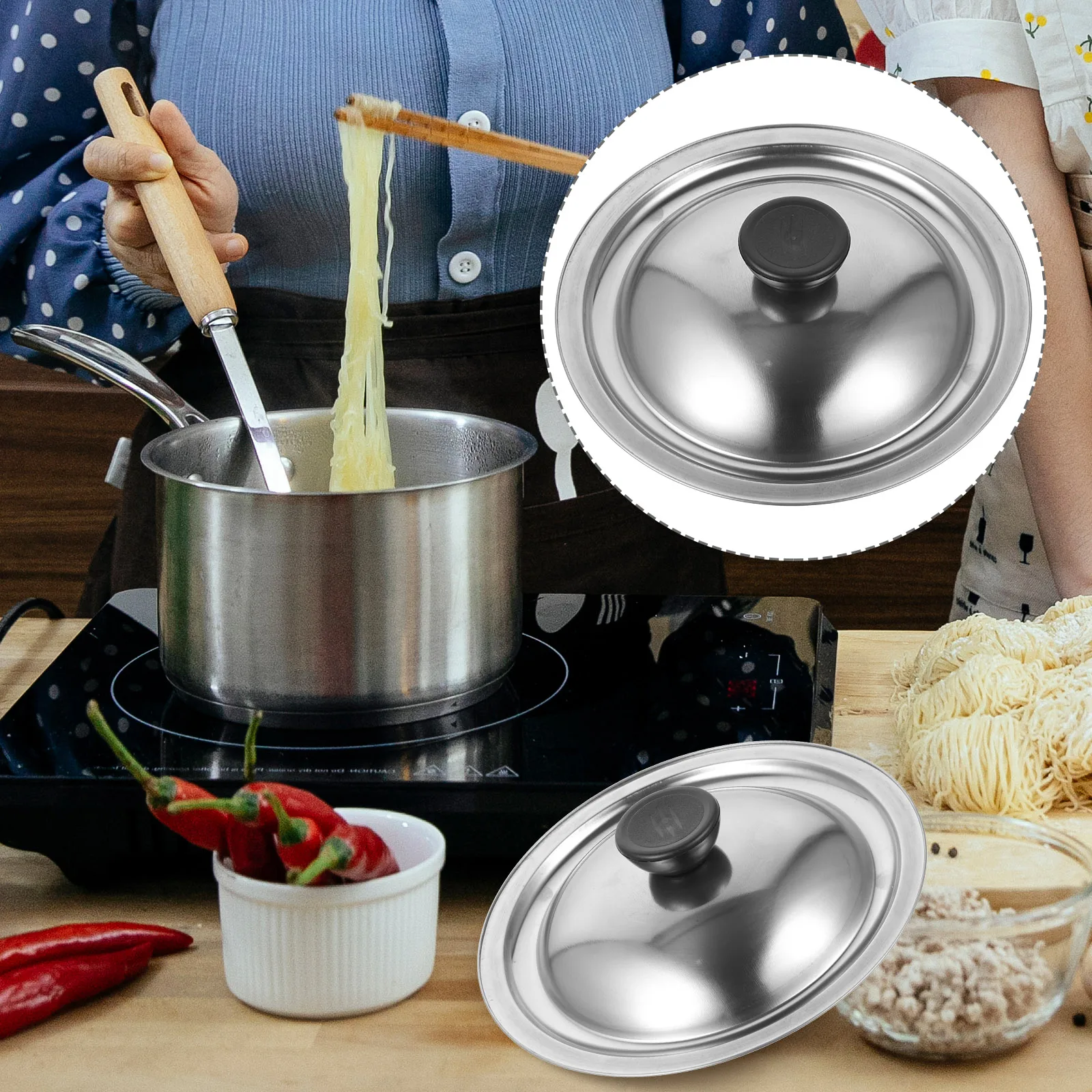 

Stainless Steel Lid Pot Replacement for Cookware Lids Universal Cooking Kitchen Frying Pan Metal Cover