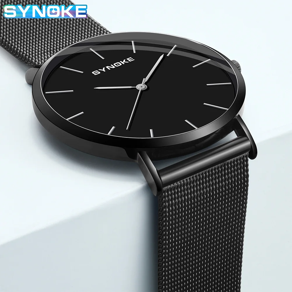 ساعة كوارتز رجالية بسيطة وعصرية كاجوال خفيفة الوزن مقاومة للماء بحزام فولاذي وسيم للرجال SYNOKE