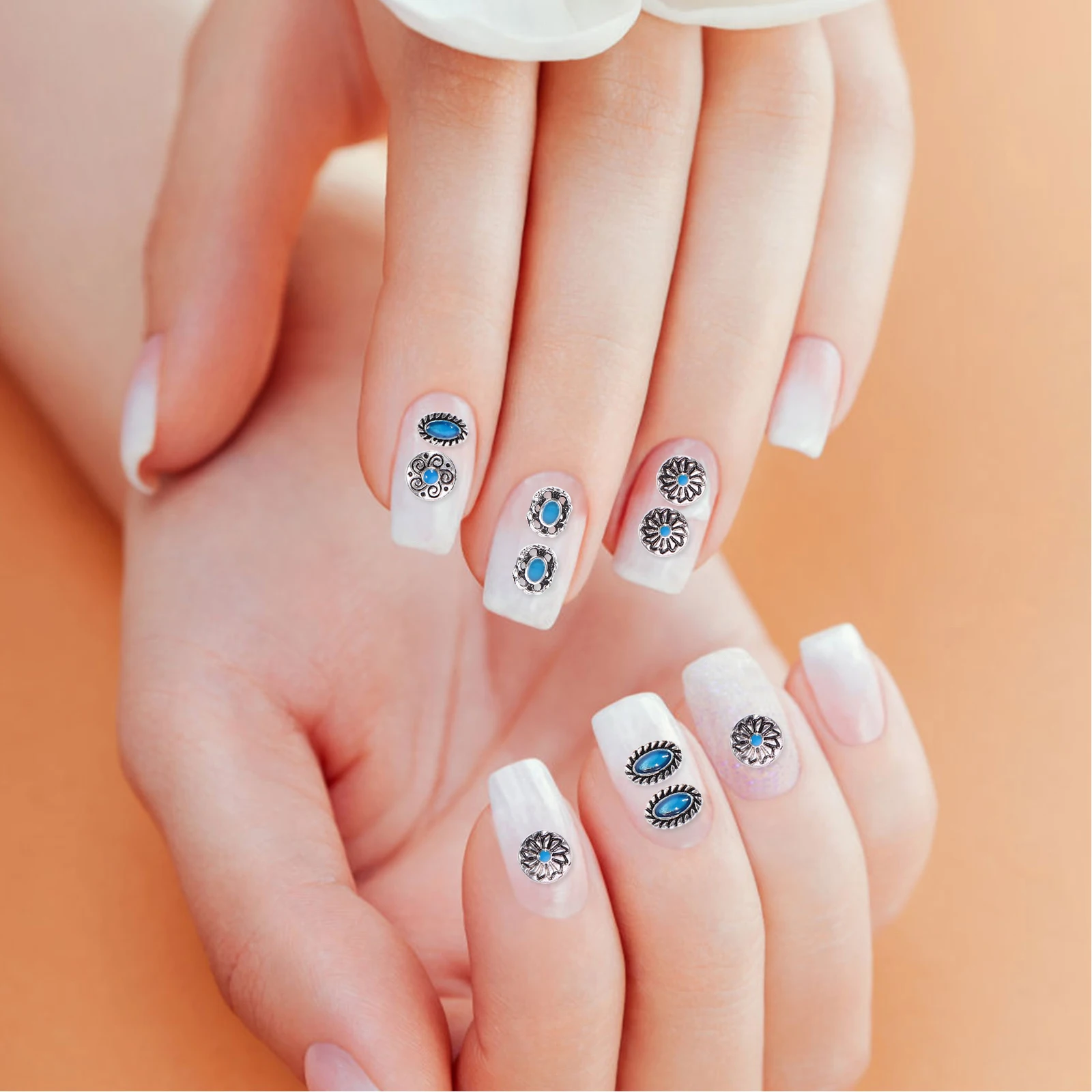 

2 Sets Retro Turquoise Nail Charms for Acrylic Gel Jewellery DIY Manicure Decors Small Supplies Women Accessories