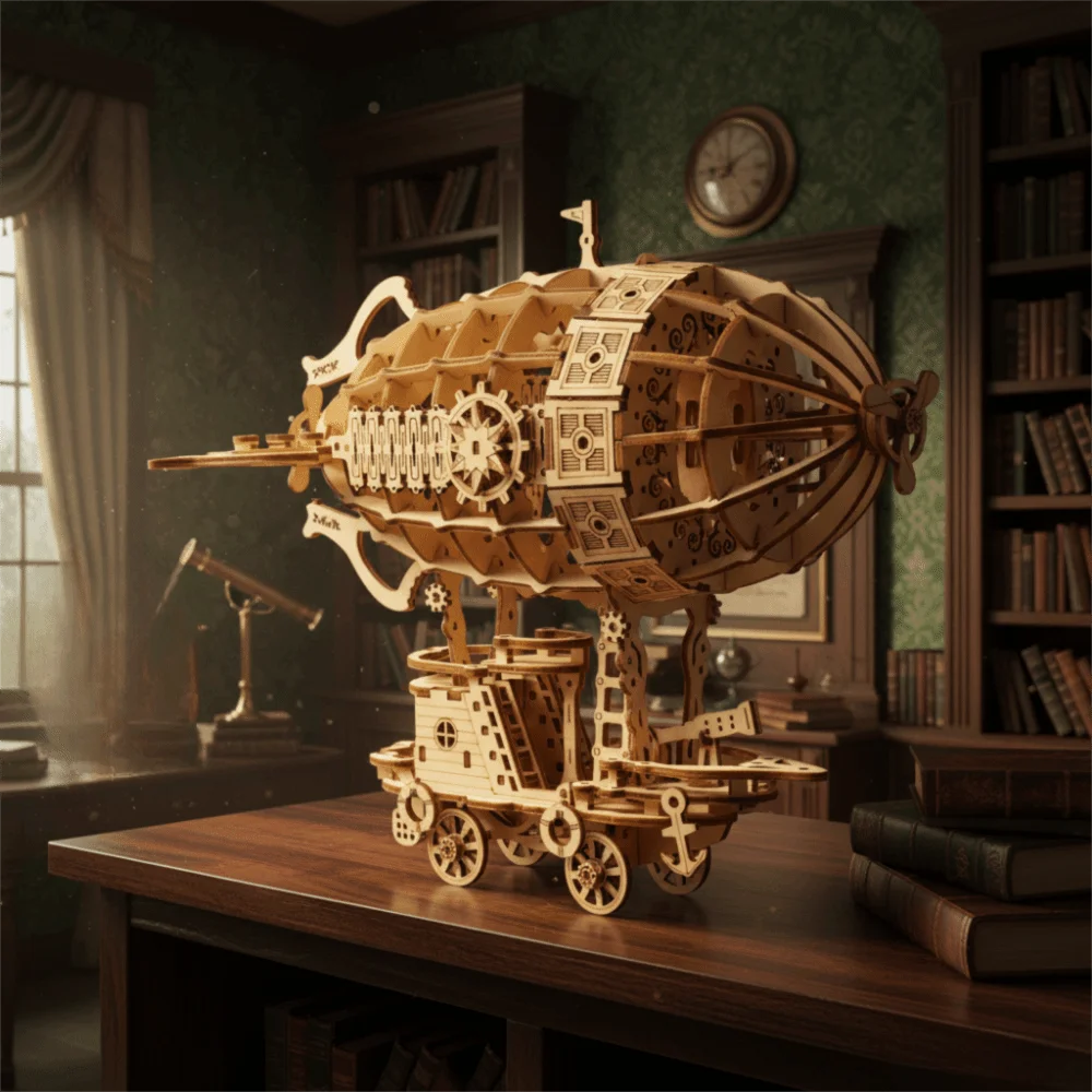 نموذج سفينة هوائية خشبية للبناء، تصميم ميكانيكي، لغز ثلاثي الأبعاد، ألعاب تركيب خشبية ثلاثية الأبعاد، نموذج ميكانيكي يدوي الصنع، مجموعات نماذج للبناء