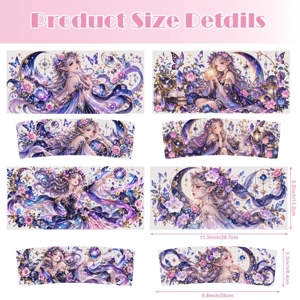 5 Sheets Fantasy Floral Moon Goddess UV DTF Stickers Plastic Self-Adhesive Labels Cups Decoration for 16 oz Tumbler