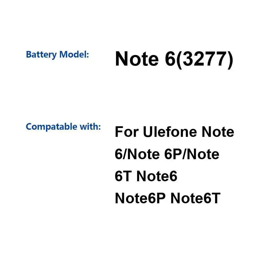 

Для Ulefone Note 6 6P 6T 3277 3300 мАч легкий аккумулятор для мобильного телефона с быстрой зарядкой