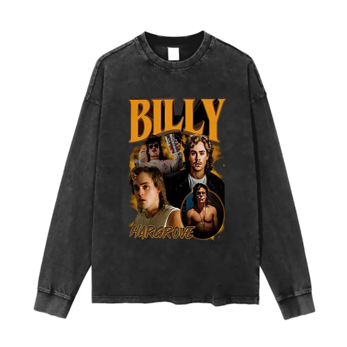 Billy Hargrove Tribute Graphic Washed Cotton Vintage Solid O Collared Long Sleeve T Shirt For Men & Women