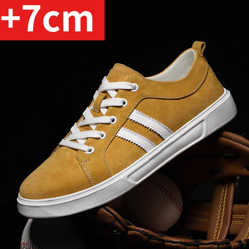 

Men's Suede Casual Elevator Shoes 7cm Hidden Heel Height Increasing Sprots Breathable Comfortable Leather Lift Sneakers for Men