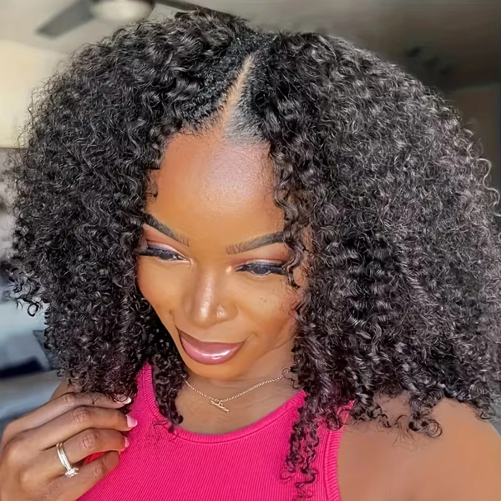 

Афро-кудрявые вьющиеся парики спереди, Т-образные синтетические парики, афро-кудрявые парики для женщин, кружевные предварительно вырезанные бесклеевые парики, предварительно выщипанные