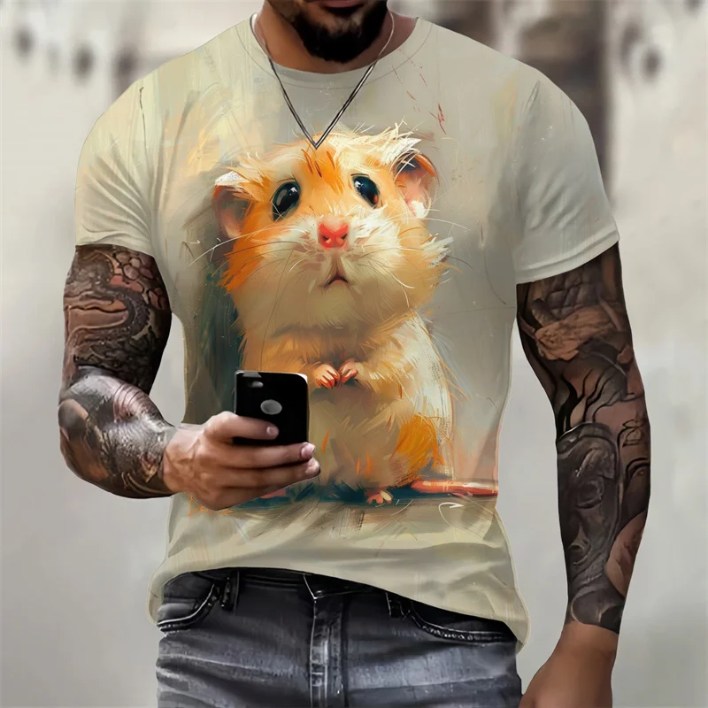 Cute Hamster Pattern T Shirt For Men Funny Cartoon Animal 3D Printed Tees Summer Casual Loose T-Shirts O-Neck Short Sleeve Tops