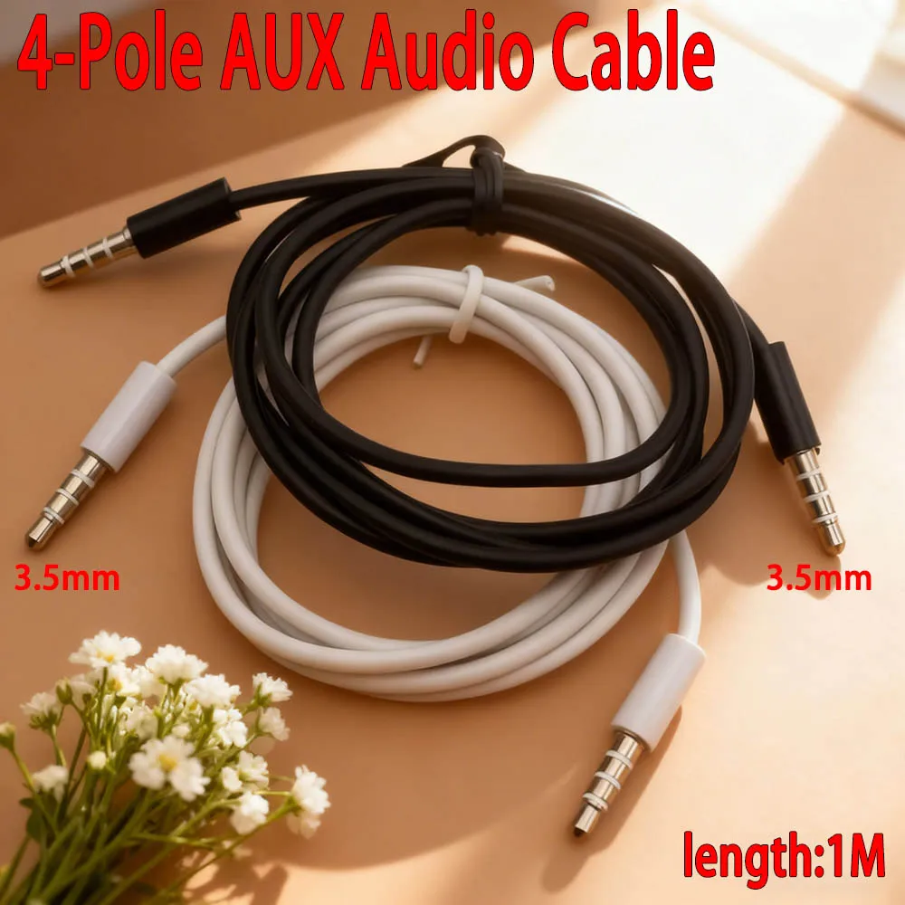 

1m 4-pole Aux Extension Cable Male to 3.5mm Jack Male AUX Audio Stereo Headphone Cable 3.5mm Aux Audio Phone Earphone Cable Cord