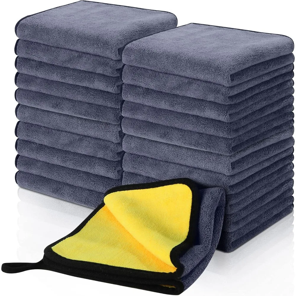 

20 Pack Extra Thick 800 GSM Plush Microfiber Drying Towels for Car Home Kitchen Window Grey Yellow