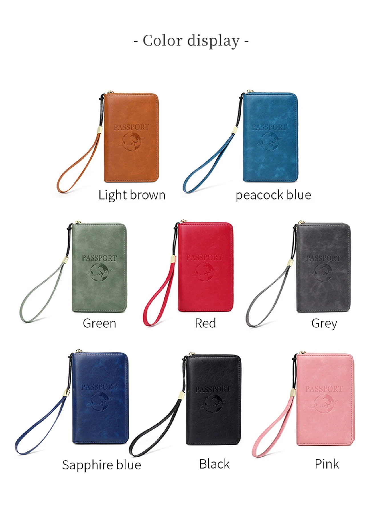 Fashionable and simple RFID multifunctional portable airplane pattern ticket clip PU leather credit card travel zipper wallet