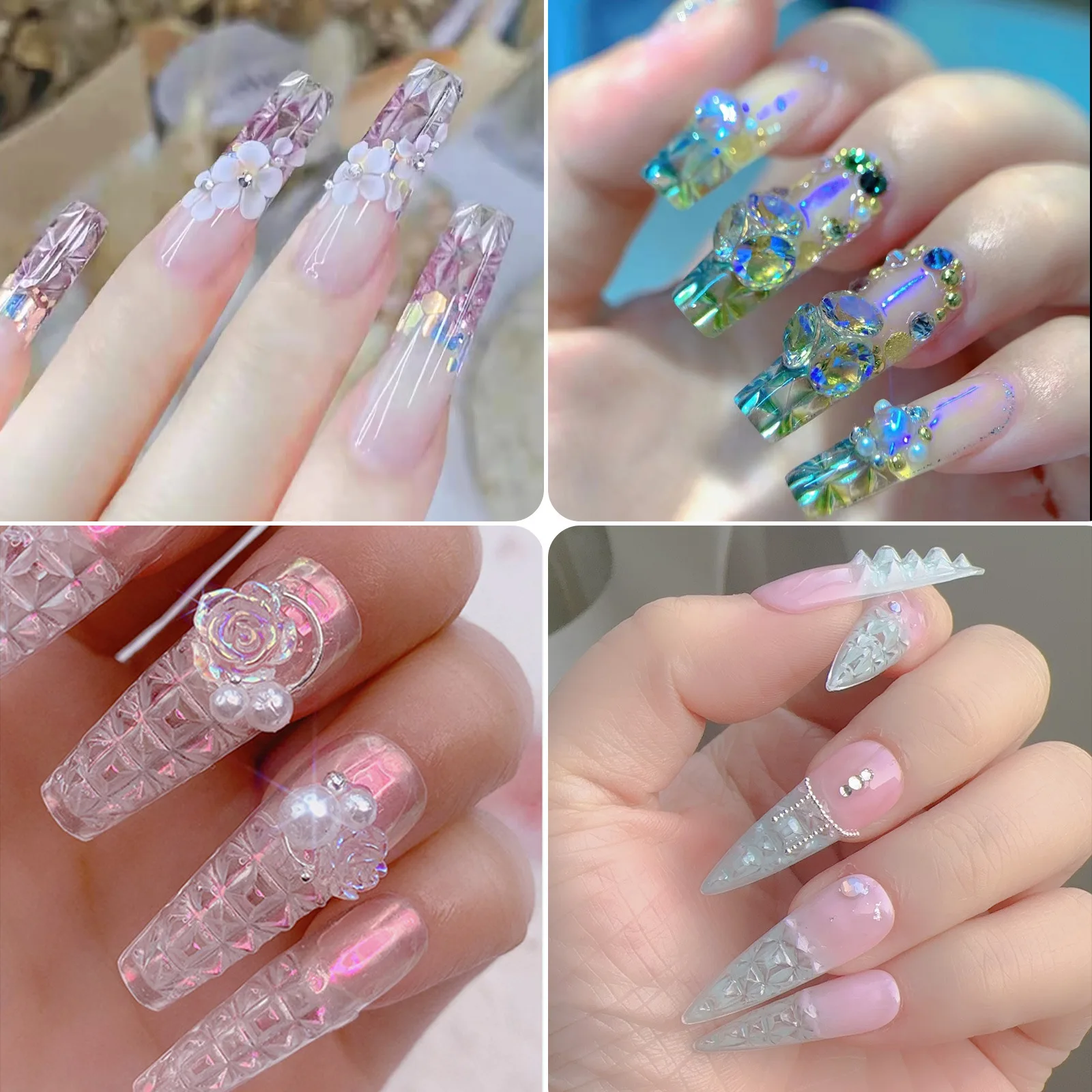 120 teile/schachtel falsche Nagels pitzen transparente trapezförmige lange Spitze Beule 3d Kristall Acryl Gel kristall klare Stiletto Sarg Nagels pitzen