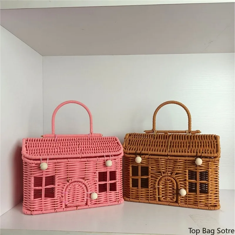 

Women's Vintage Rattan Basket Bag Handmade Woven House Shape Gift Storage Bridesmaid Summer Beach Bohemian