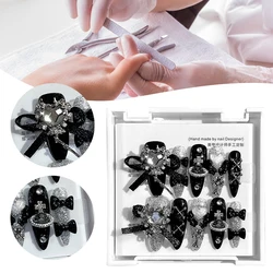 Fashionable Bowknot Decor Fake Nails Set Almonds Shape Fake Nail Long Lasting Non-Fading False Nail DIY Dismountable Nail Patche