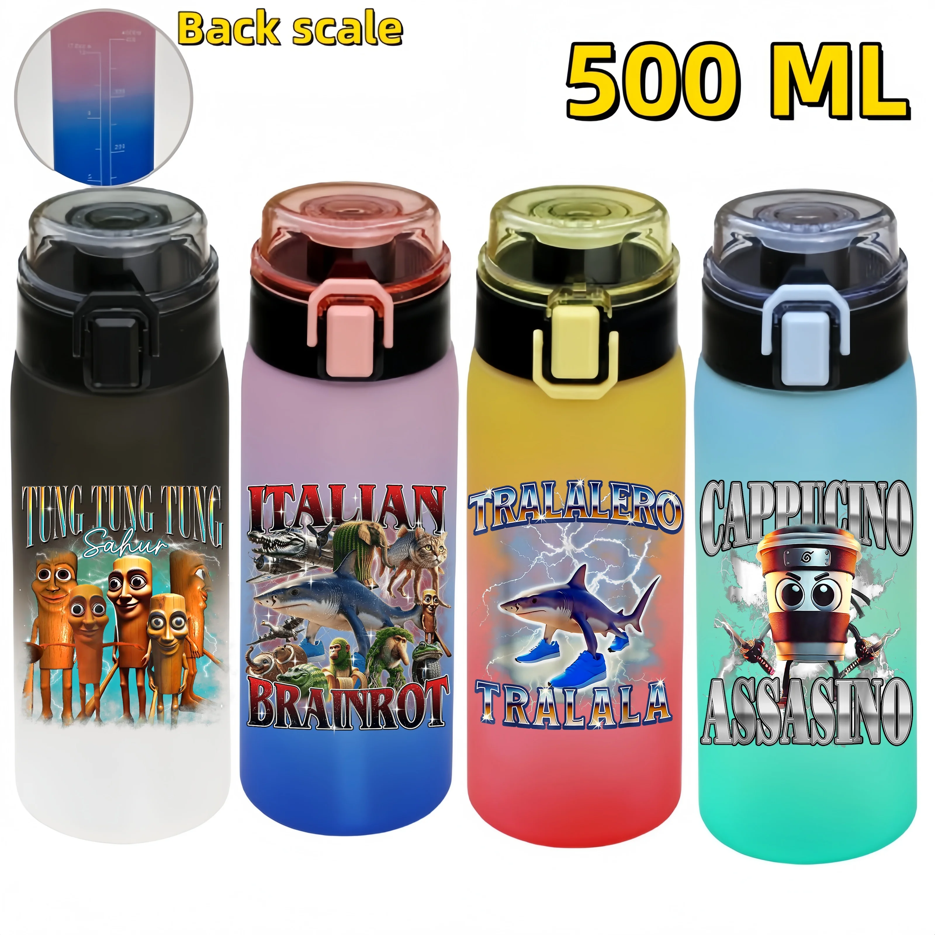 

500 мл спортивная бутылка для воды градиентного цвета с линией уровня воды герметичная чашка портативная бутылка для воды для спорта на открытом воздухе фитнеса