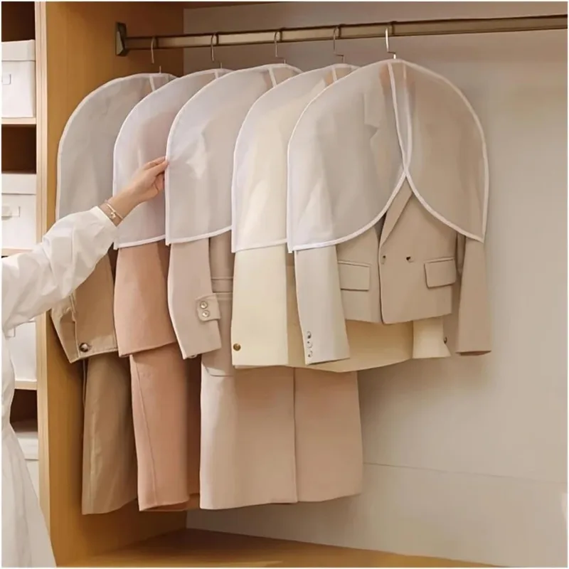 Suit Dust Covers Shoulder Protectors White PVC Garment Covers Translucent Breathable for Clothes Coats Jackets Wardrobe Storage