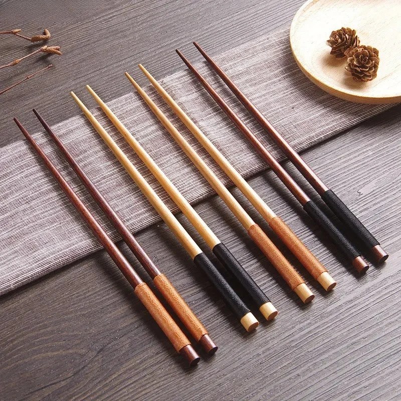 1pair Handmade Natural Chestnut Wood Chopsticks Set, Sushi Chopsticks with Tie Line, Value Gift for Chinese Food