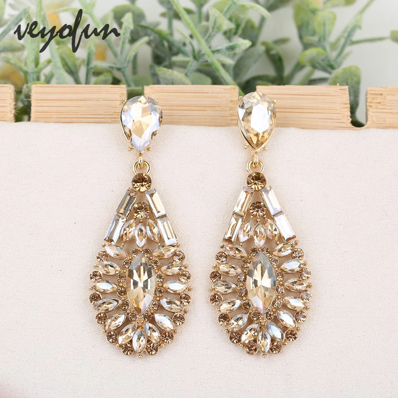 Veyofun Classic Hollow Crystal Drop Earrings Vintage Party Bridal Dangle Earrings Fashion Jewelry for Women Gift